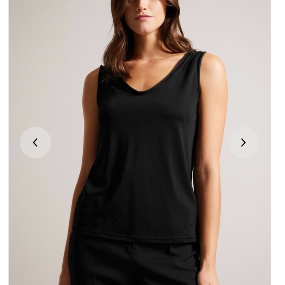 New - Ted Baker Shavon V Neck Tank Top Black with Silver Stitching